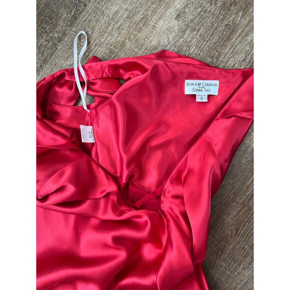 Jessica McClintook for Gunne Sax Vintage Beautiful Red One Shoulder Satin Dress - Picture 8 of 11